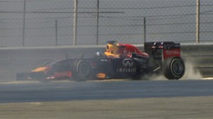 Sebastian Vettel spun out the RB10 after 40 laps on the final day of pre-season testing in Bahrain.