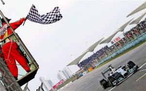 The checkered flag was waved for Hamilton on Lap 55 at the 2014 Chinese Grand Prix.