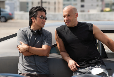 Justin Lin shooting the breeze with Vin Diesel.