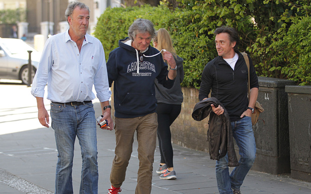 The former Top Gear boys on the way to the pub to discuss their new motoring show options.