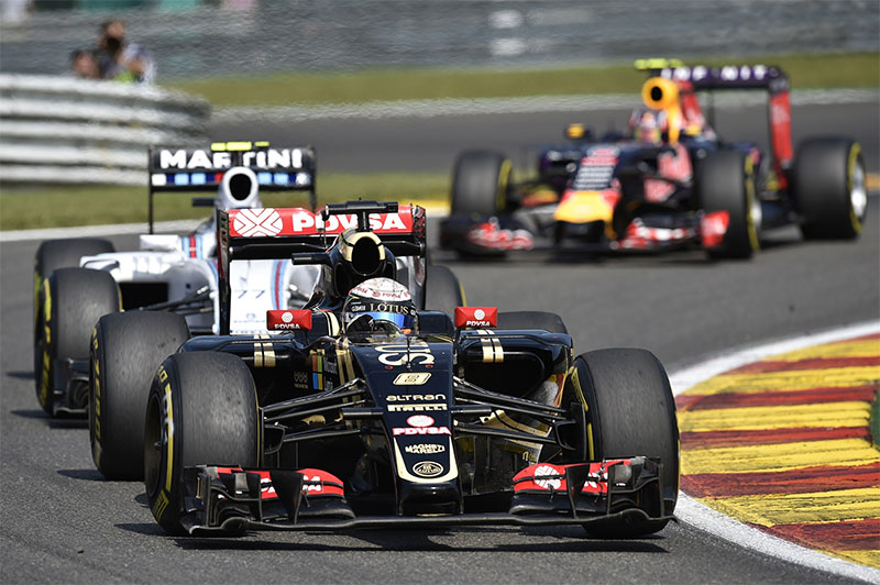 With his third place at the 2015 Fat Hairy Belgian Grand Prix, Lotus' Romain Grosjean picked up his first podium finish in two years.