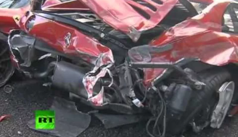 Ferrari Graveyard  Video of 14 supercar pile up inside Japan