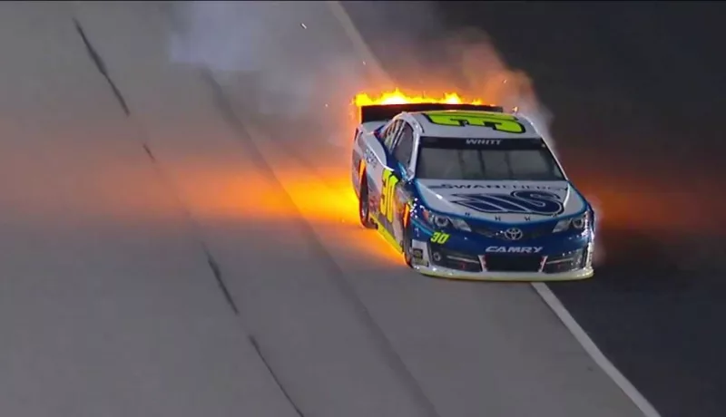 Watch Cole Whitt go up in smoke and flames!