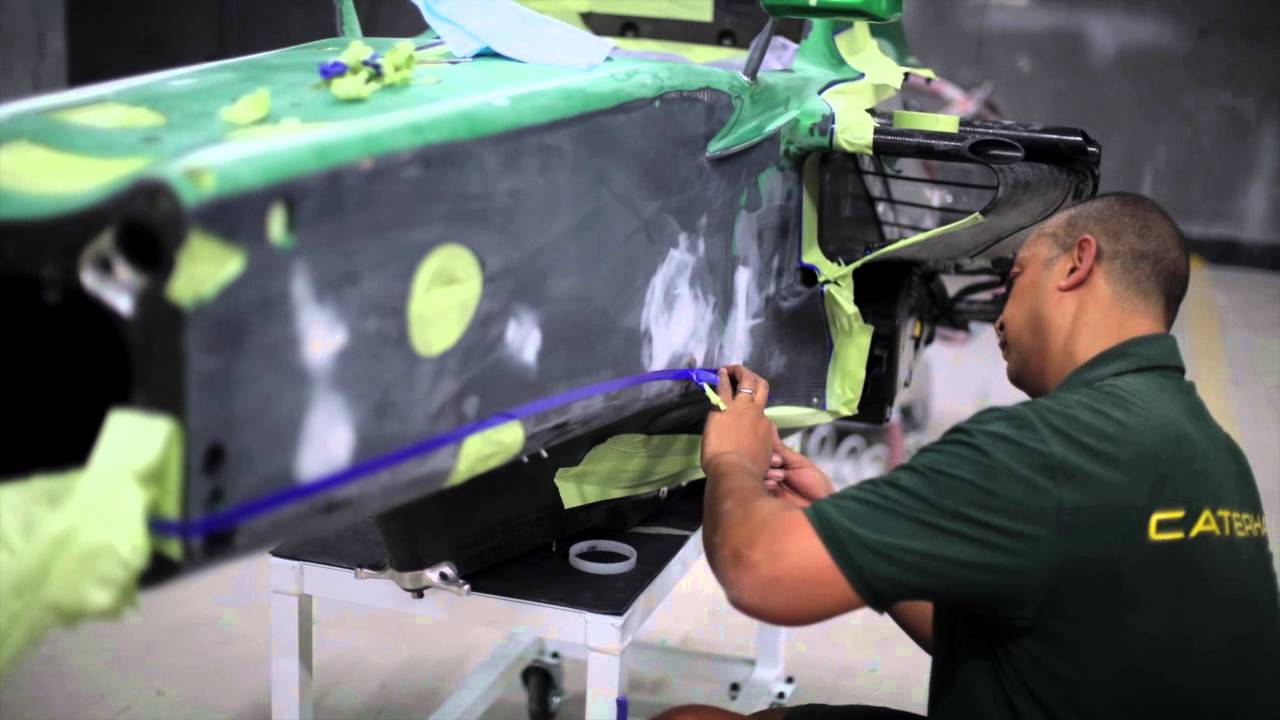 Formula 1 Car Chassis Paint Job Video- Caterham F1 Racing Car Painting