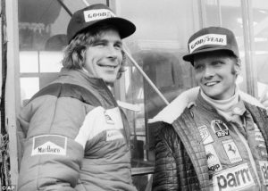 British F1 driver James Hunt and Austrian F1 driver Niki Lauda, upon whom the film "Rush" was based.