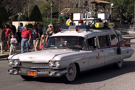 The classic 1959 Cadillac hearse dubbed Ecto 1 that was used in the original "Ghostbusters" film in 1984. 
