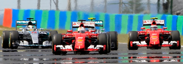 Sebastian Vettel leads the 2015 Hungarian Grand Prix on Lap One.