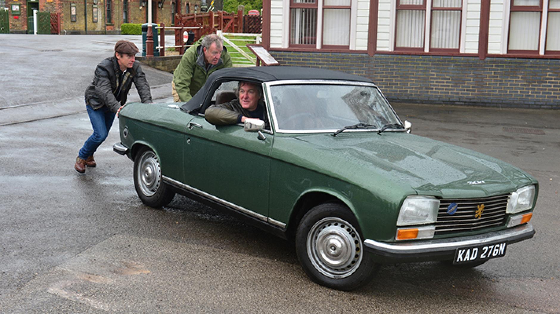 Jeremy and Richard pushing James in his 1970 Peugeot 304 in the Series 22 finale.